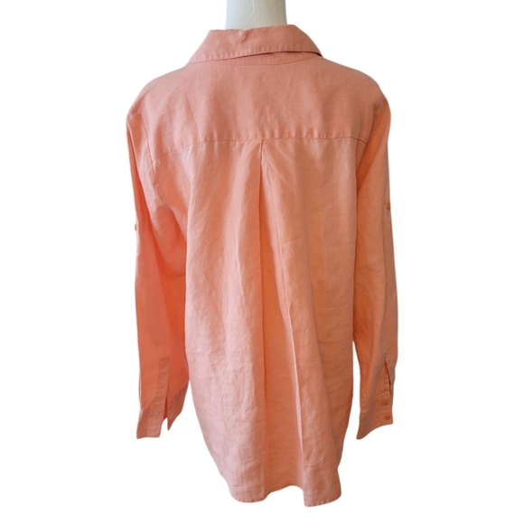 Kate Hill Coral Linen Button Up Shirt Size Large - Picture 3 of 4